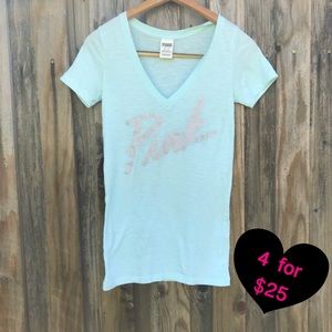 VS PINK MINT, V-NECK, T-SHIRT SIZE XS